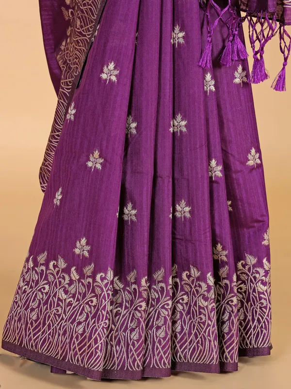 Purple semi silk wedding wear saree