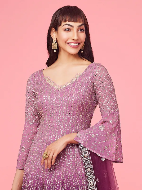 Purple shaded georgette wedding sharara suit