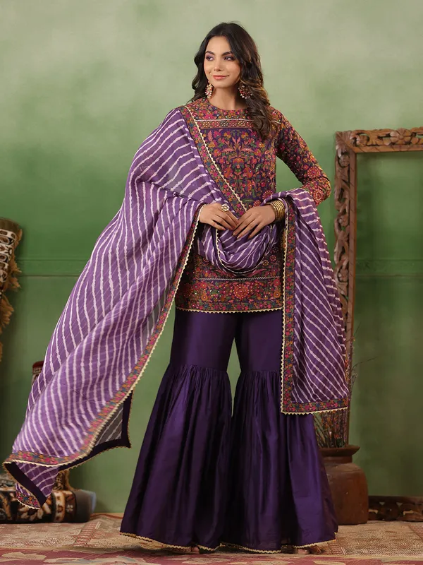 Purple sharara suit with leheriya dupatta
