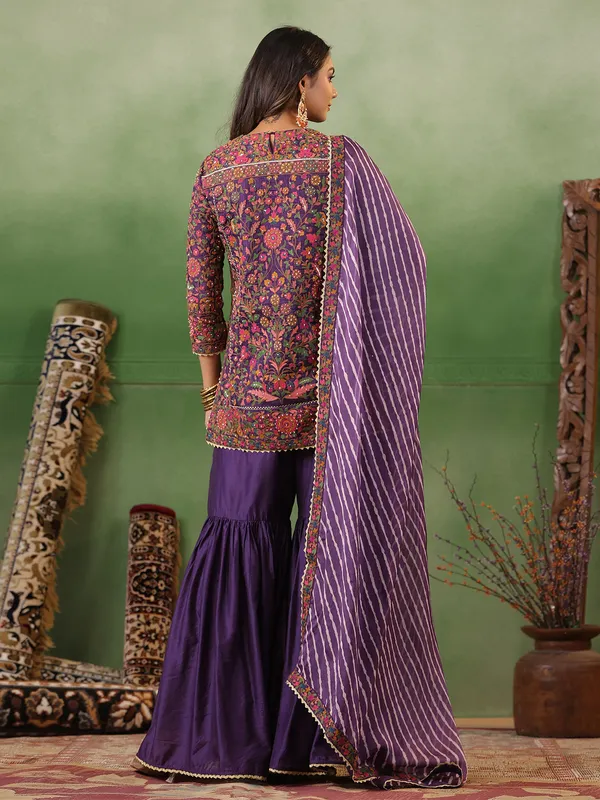 Purple sharara suit with leheriya dupatta