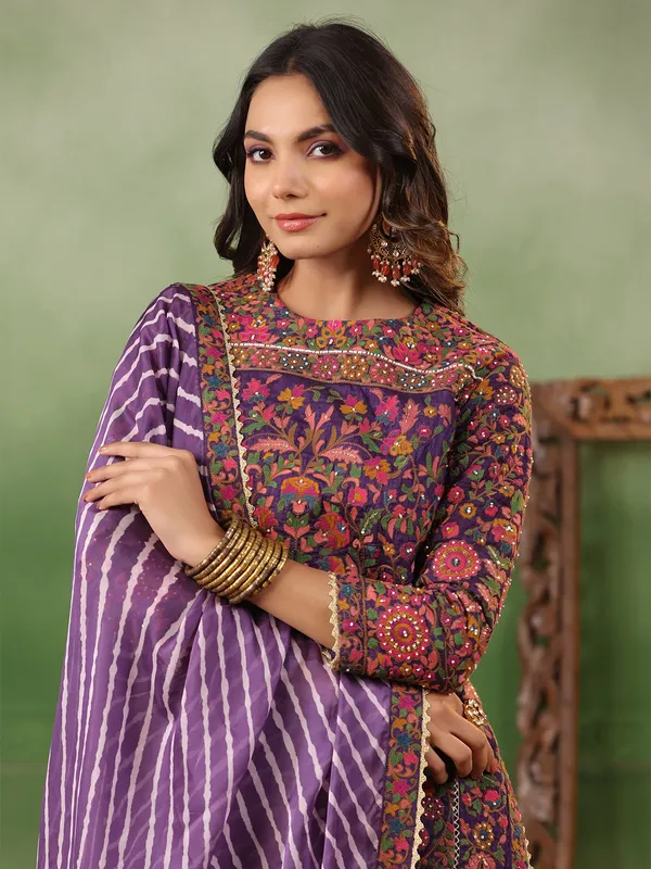 Purple sharara suit with leheriya dupatta