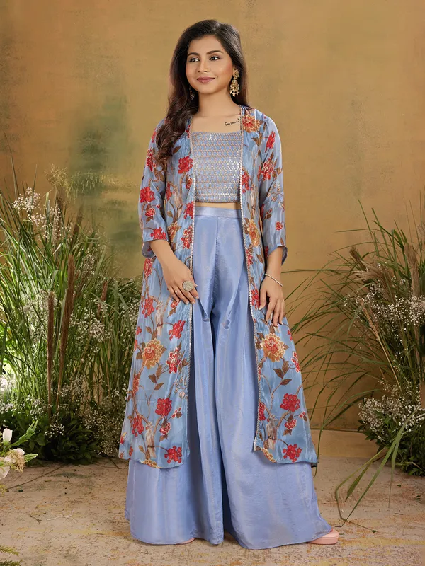 Purple shimmer silk shrug salwar suit