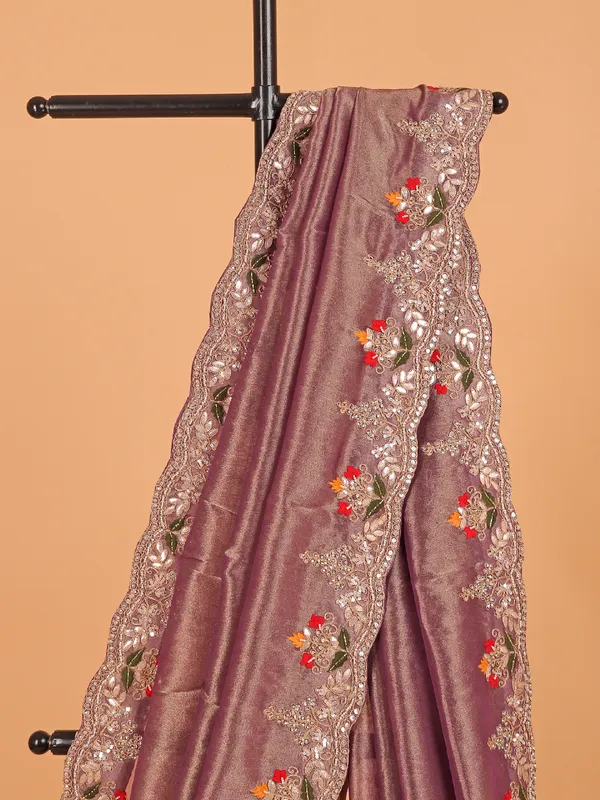 Purple shimmer tissue silk saree for women