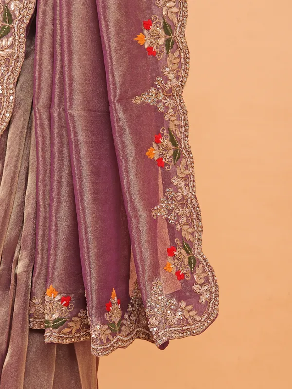 Purple shimmer tissue silk saree for women