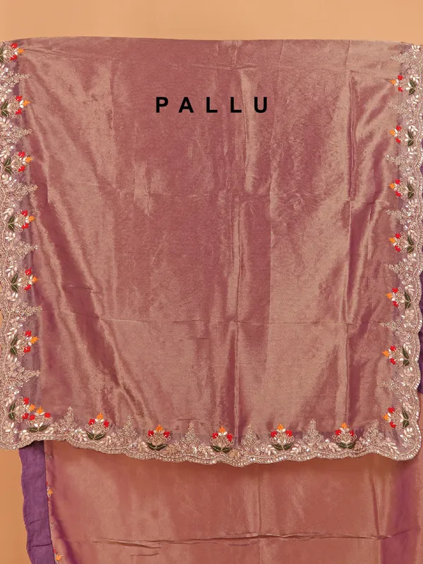 Purple shimmer tissue silk saree for women