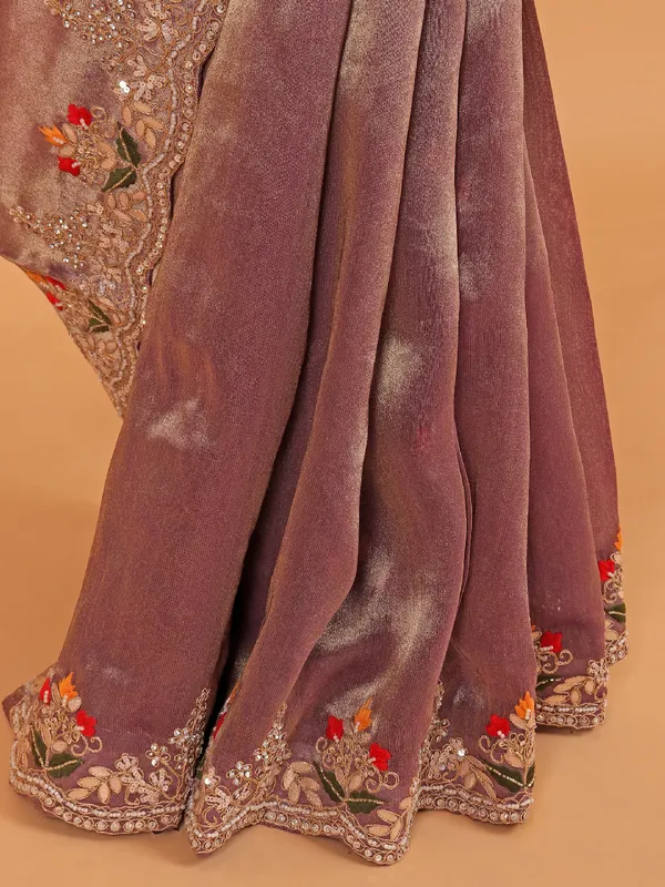 Purple shimmer tissue silk saree for women