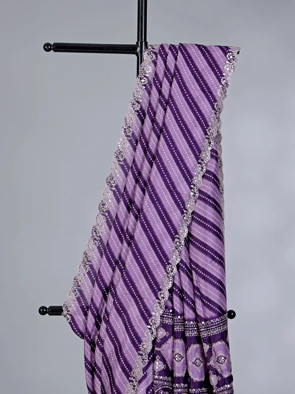 Purple silk bandhej wedding wear saree