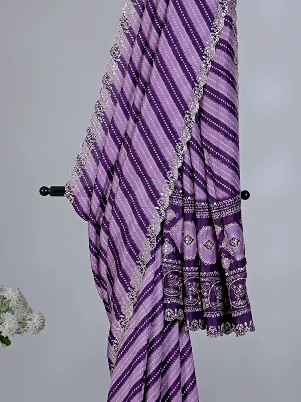 Purple silk bandhej wedding wear saree