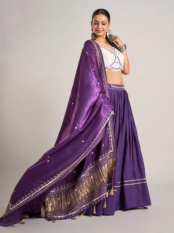 Purple silk chaniya choli for navratri wear