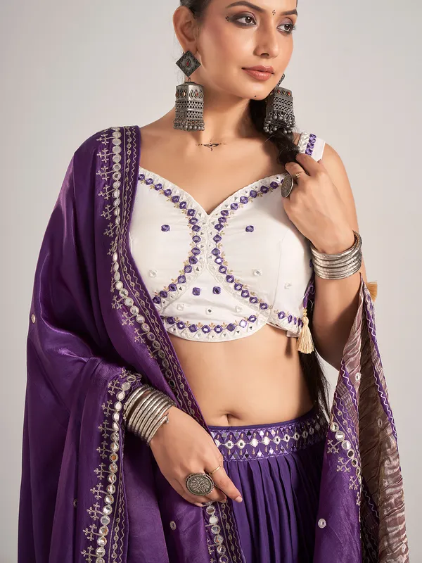 Purple silk chaniya choli for navratri wear