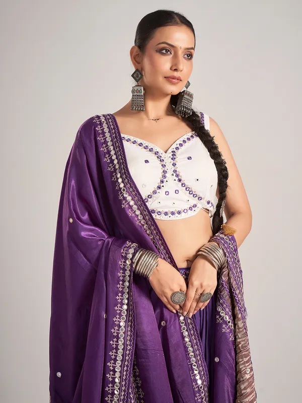 Purple silk chaniya choli for navratri wear