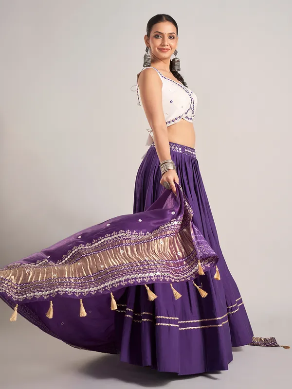 Purple silk chaniya choli for navratri wear
