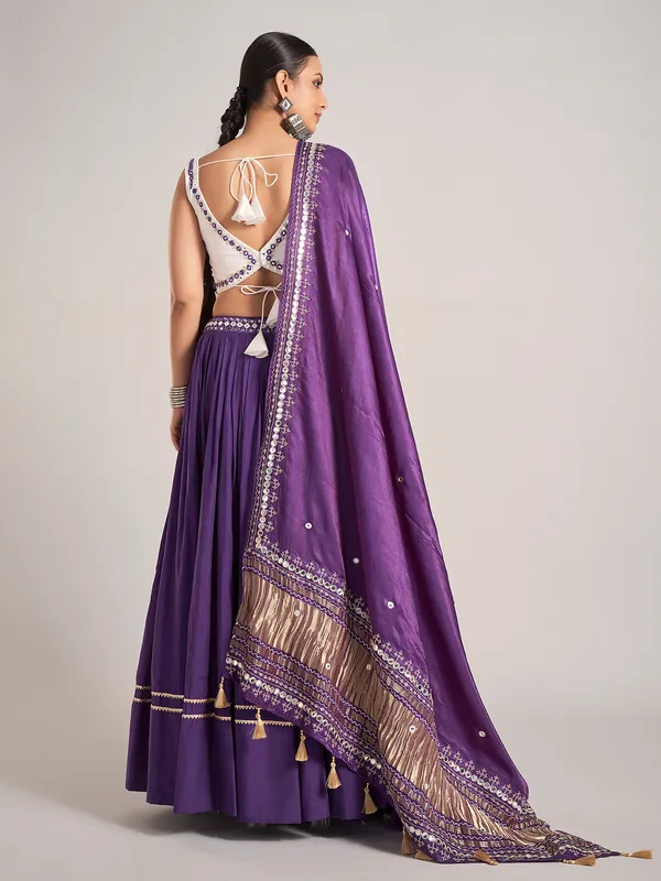 Purple silk chaniya choli for navratri wear