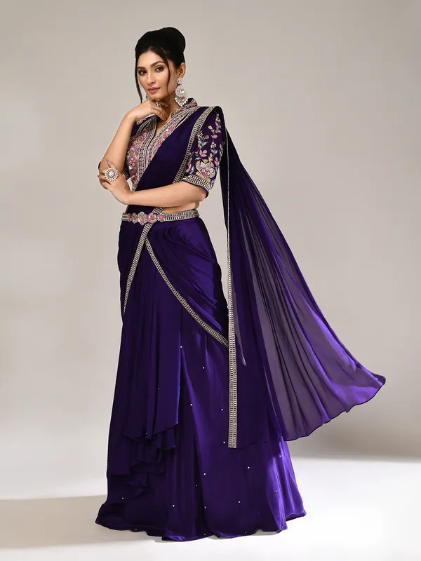 Purple silk cutdana work designer lehenga choli
