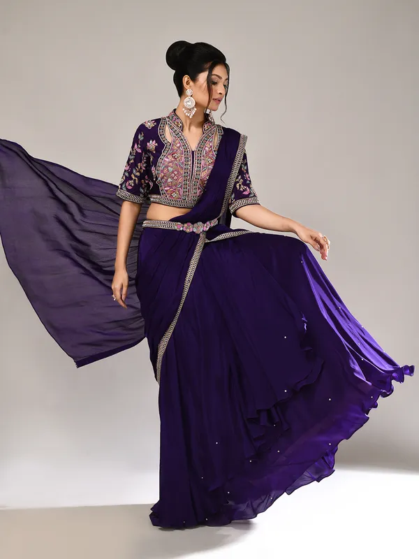 Purple silk cutdana work designer lehenga choli