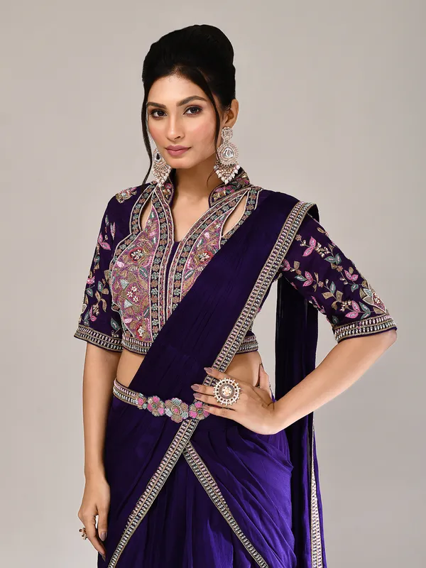 Purple silk cutdana work designer lehenga choli