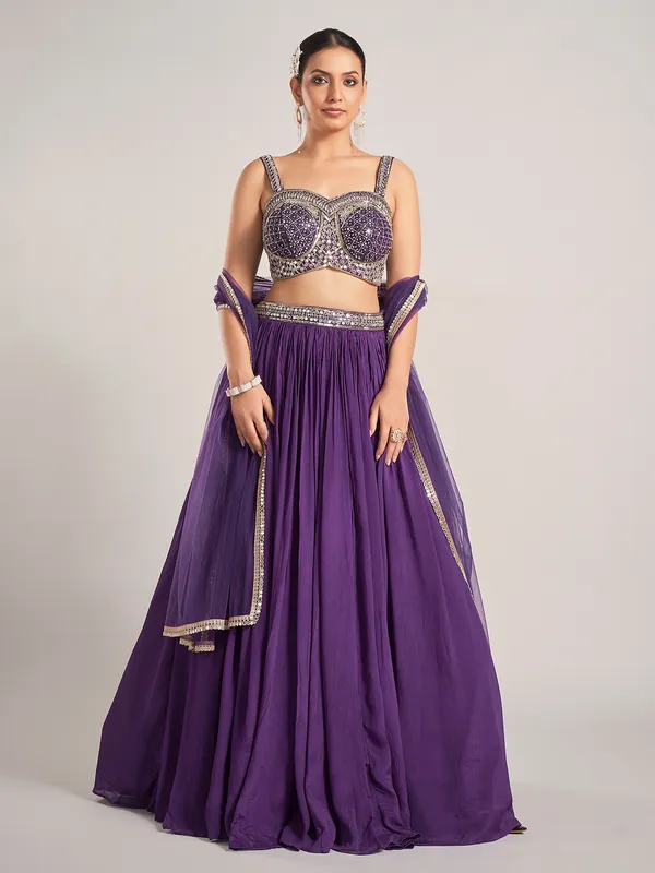 Purple silk embellished lehenga choli for wedding