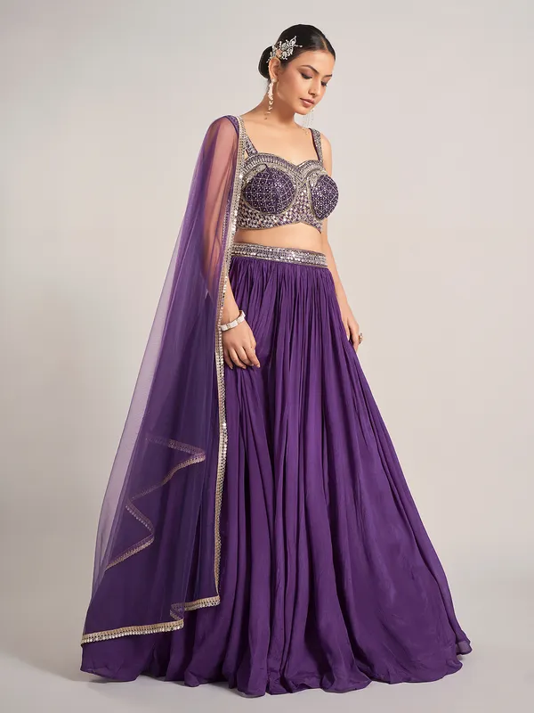 Purple silk embellished lehenga choli for wedding