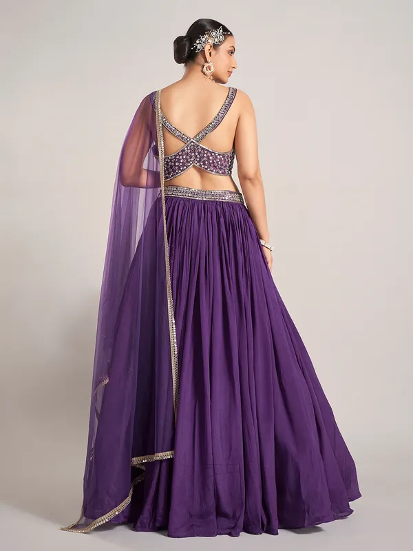 Purple silk embellished lehenga choli for wedding