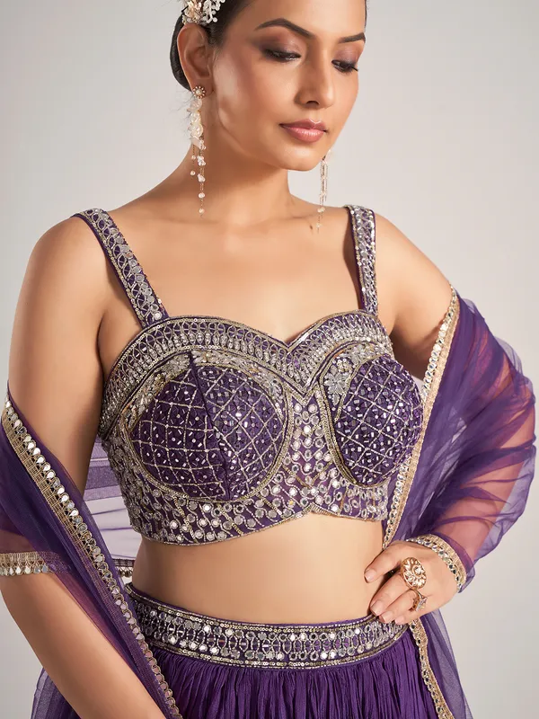 Purple silk embellished lehenga choli for wedding