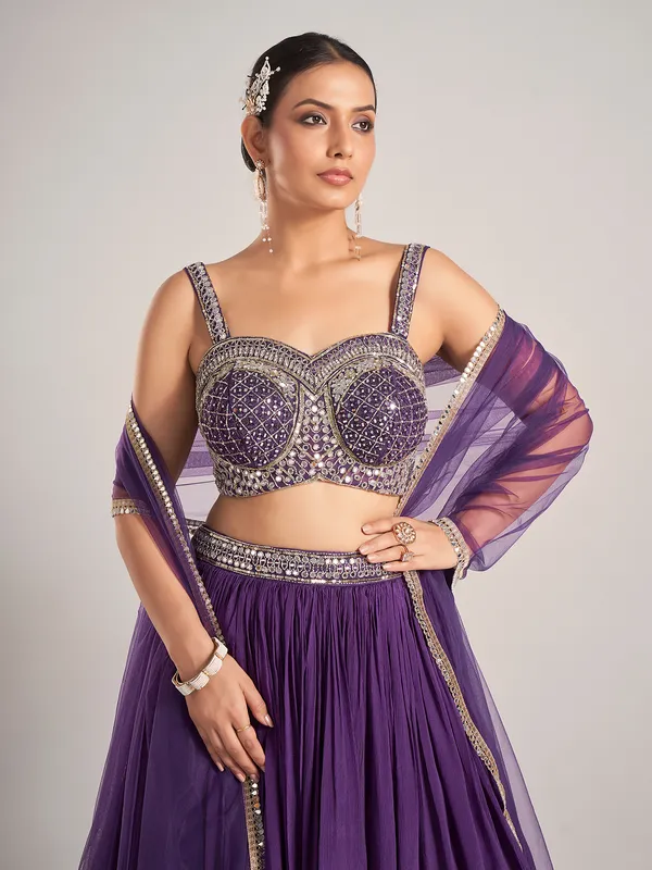 Purple silk embellished lehenga choli for wedding