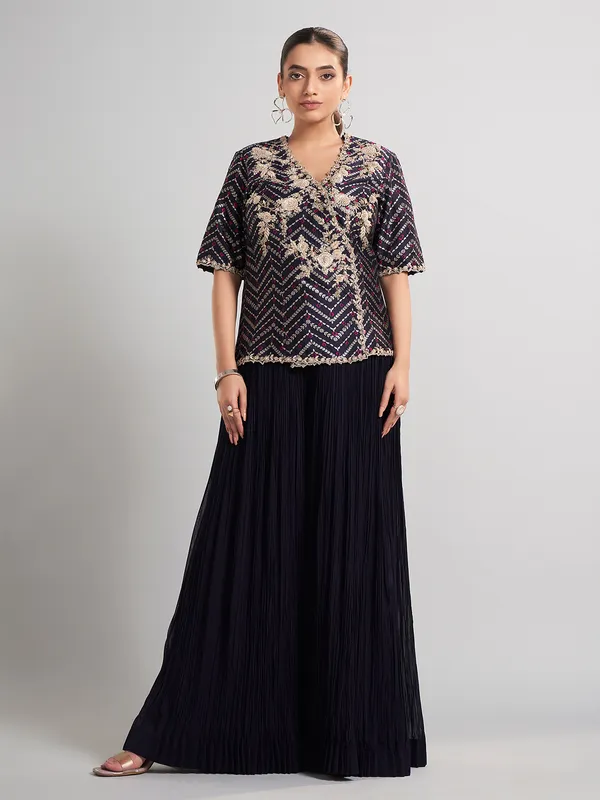 Purple silk embellished palazzo suit for wedding wear