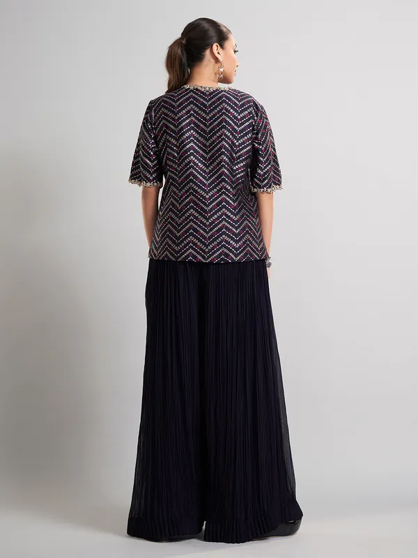 Purple silk embellished palazzo suit for wedding wear