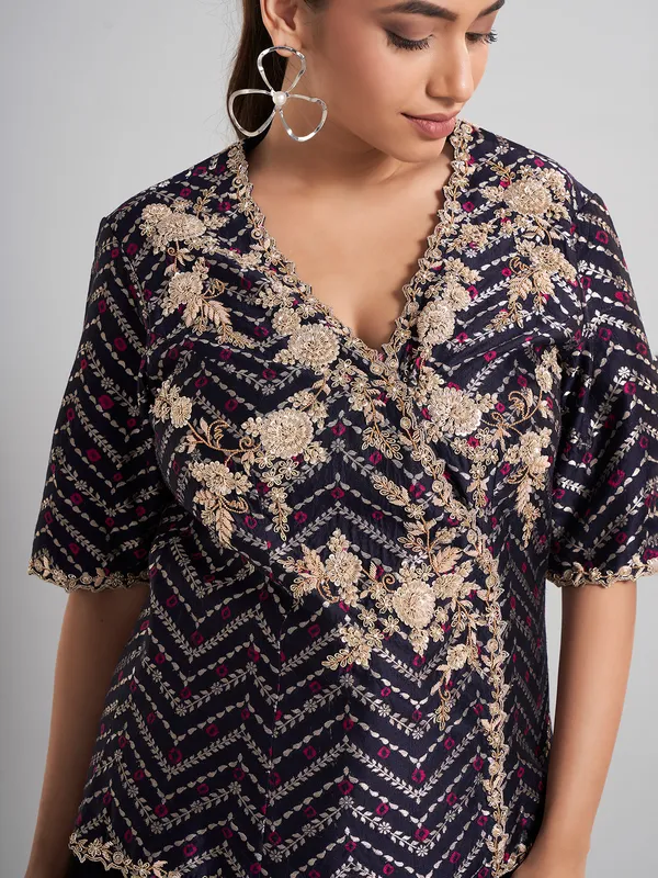 Purple silk embellished palazzo suit for wedding wear
