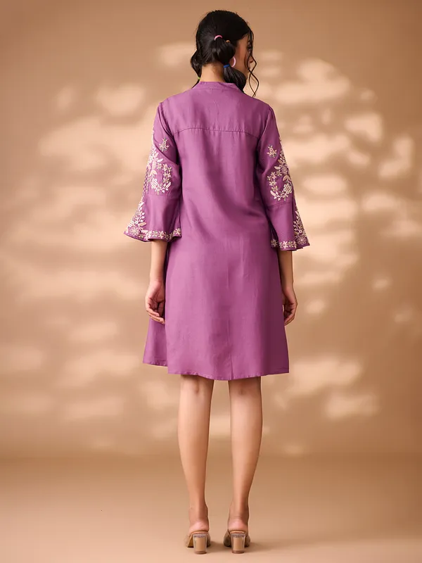 Purple silk embroidery kurti