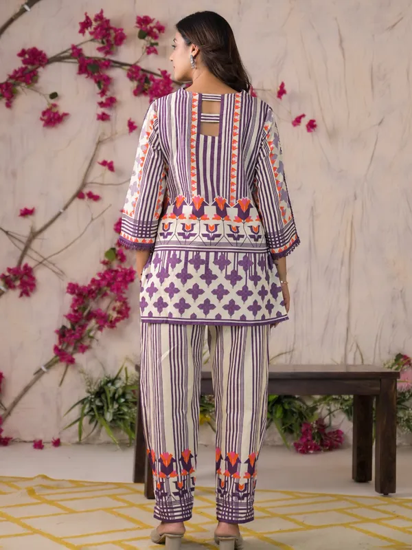 Purple silk festive kurti set with printed