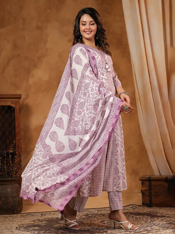 Purple silk festive set with aabla and beads work