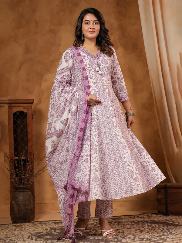 Purple silk festive set with aabla and beads work