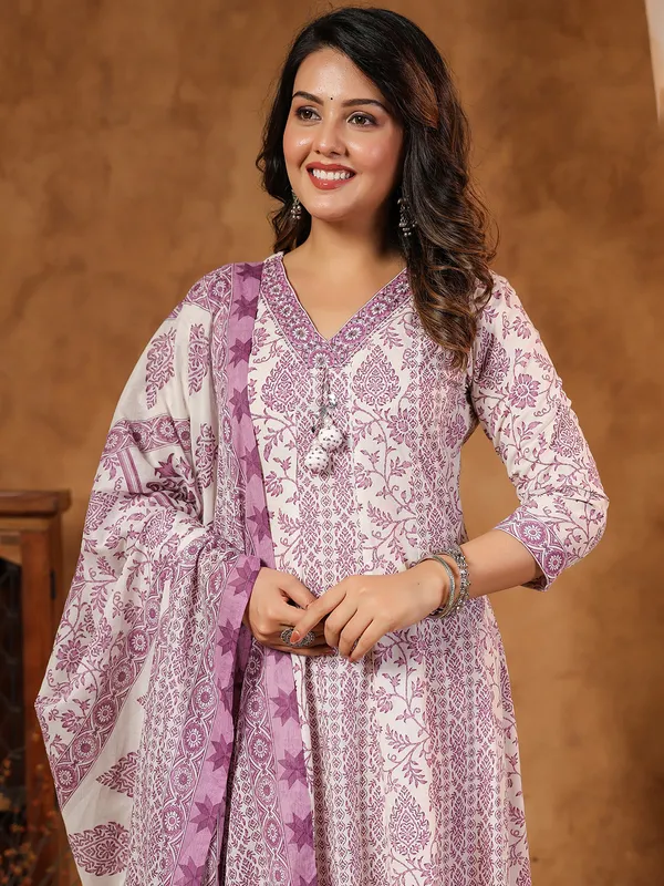 Purple silk festive set with aabla and beads work