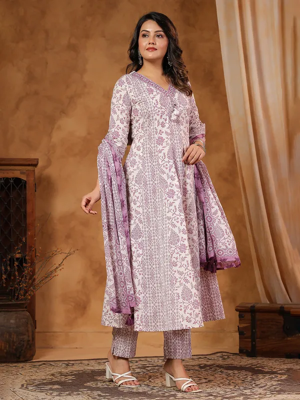 Purple silk festive set with aabla and beads work