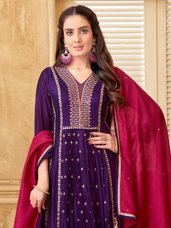 Purple silk festive wear salwar suit