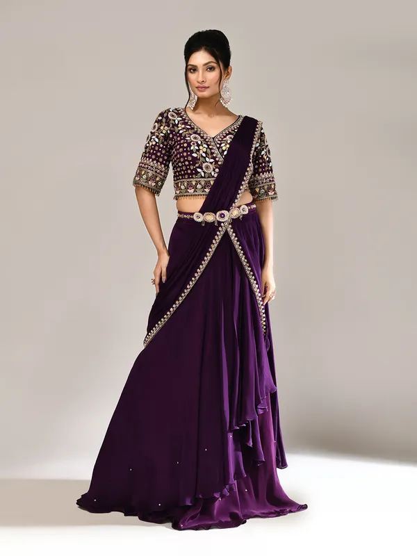 Purple silk heavy work designer lehenga choli