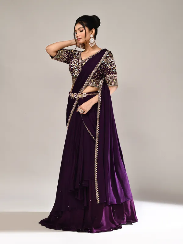 Purple silk heavy work designer lehenga choli