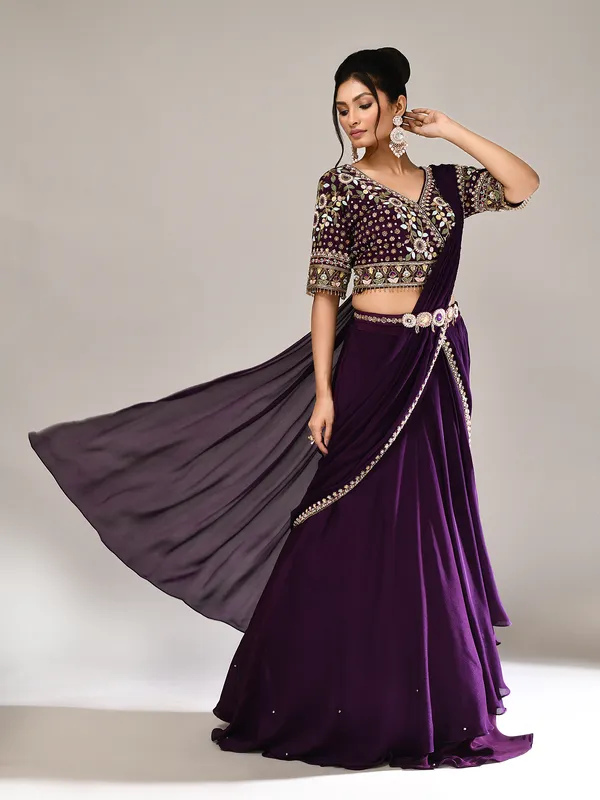 Purple silk heavy work designer lehenga choli