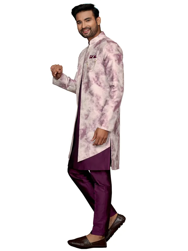 Purple silk indowestern for wedding look