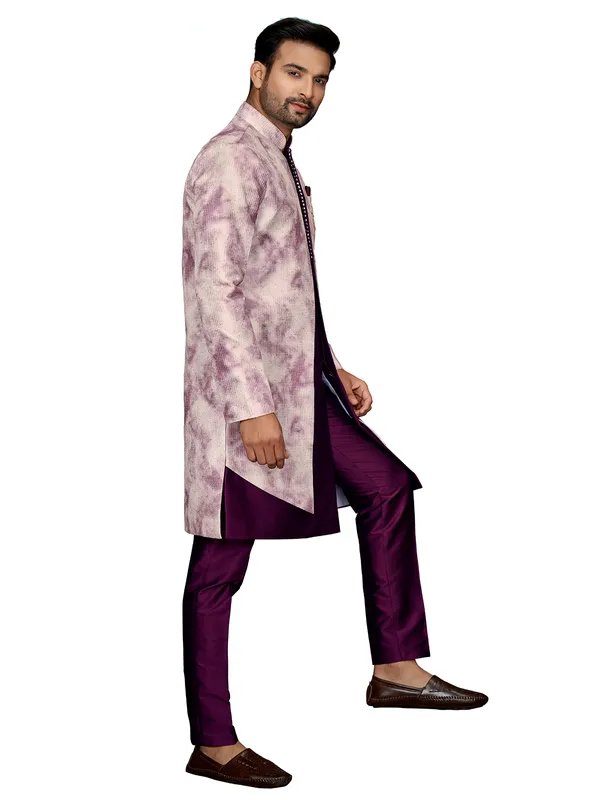 Purple silk indowestern for wedding look