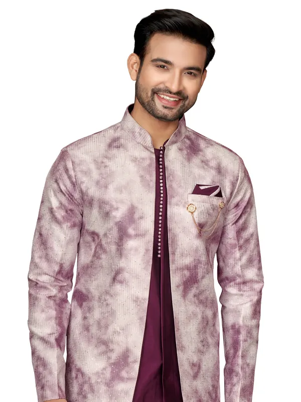 Purple silk indowestern for wedding look