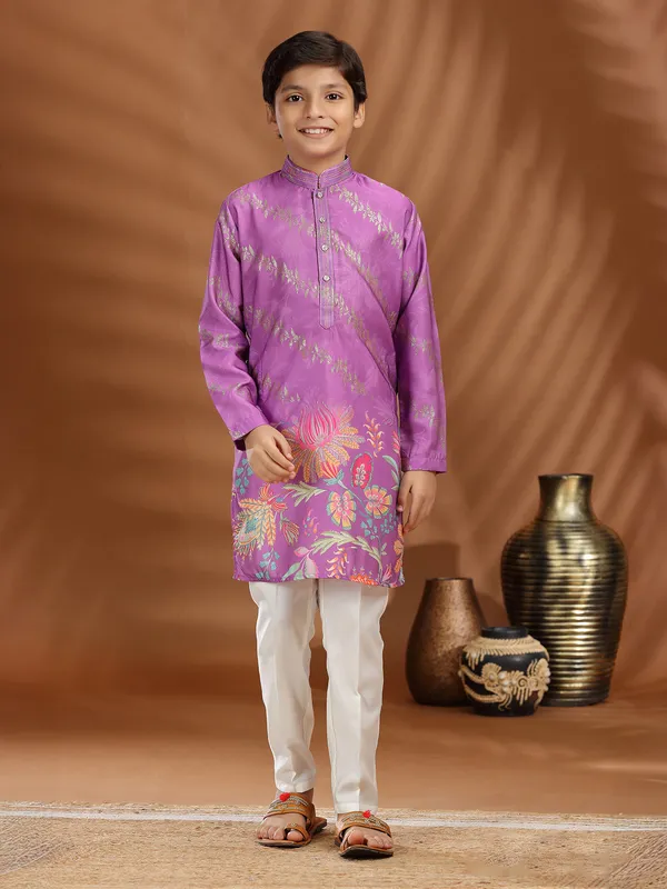 Purple silk kurta suit for festival