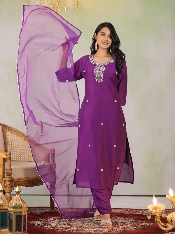 Purple silk kurti set foe women