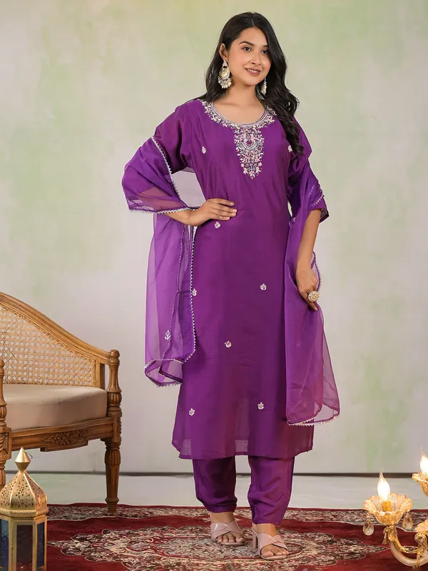 Purple silk kurti set foe women