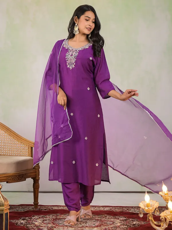 Purple silk kurti set foe women