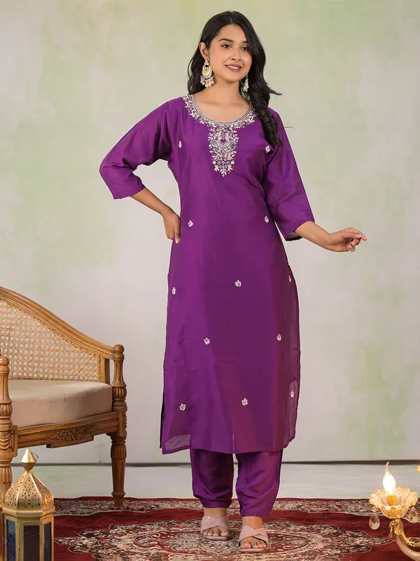Purple silk kurti set foe women