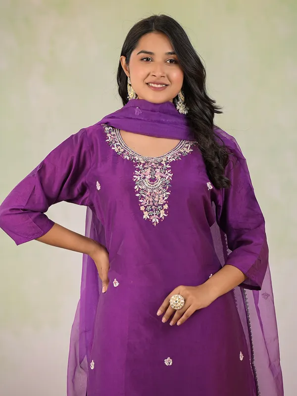 Purple silk kurti set foe women