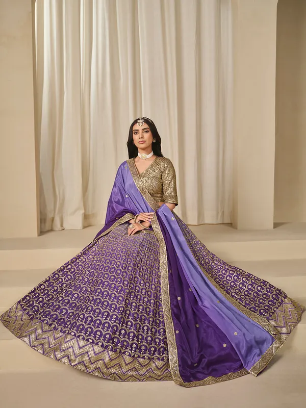 Purple silk lehenga choli in shaded