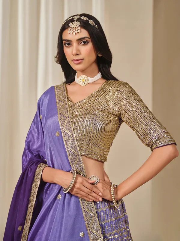 Purple silk lehenga choli in shaded