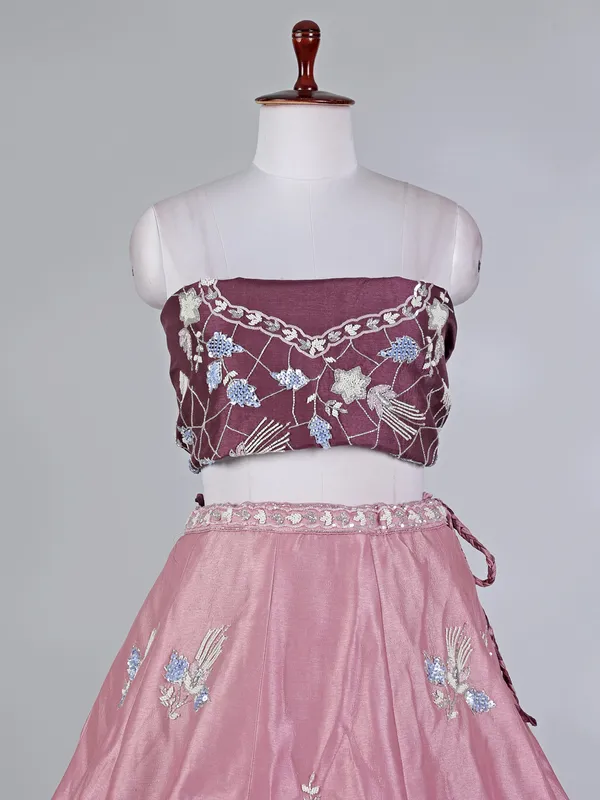 Purple silk lehenga choli with cutdana and sequins work